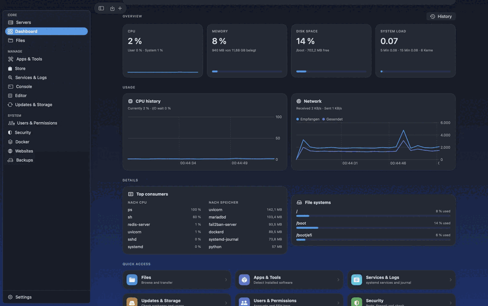 Animierte Tour durch Dashboard, Dateien, Apps und Store